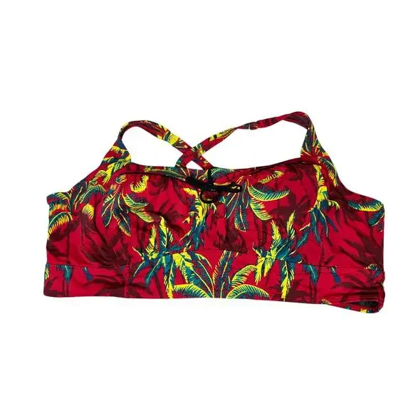 Torrid Red Palm Tropical Print Retro Wireless Ruched Bikini Top & Bottom Set 5X - Picture 3 of 13